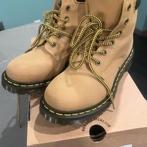 Dr. Martens Beige Combat Boots with Yellow Laces